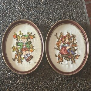 Vintage Embroidered crewel Wall Art Set